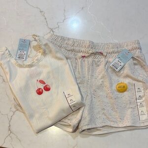Cat & Jack Cherry Graphic Shorts Set Girls XL 14 Cream Multicolor NWT